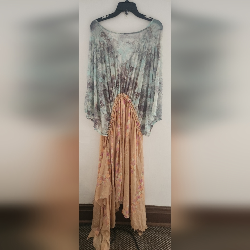 Free People Know Me Maxi Top Floral Blue Orange Pastel Small Boho - Picture 5 of 11